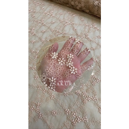 Tulle Bordir Sakura Kain Tile Motif Kain Kebaya Brokat