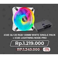 iCUE QL120 RGB 120 MM WHITE SINGLE PACK + iCUE LIGHTNING NODE PROD