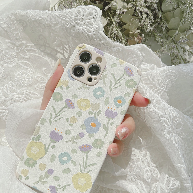 Casing Samsung A03 A03s A02 M02 A02s A22 A12 A72 A52 A32 A42 A71 A51 A50 A50s A30s A31 A30 A20 A022 MO22 M02S M12 Faux Leather Simple Flowers Tpu Phone Case Soft Protective Cover-02 Ungu