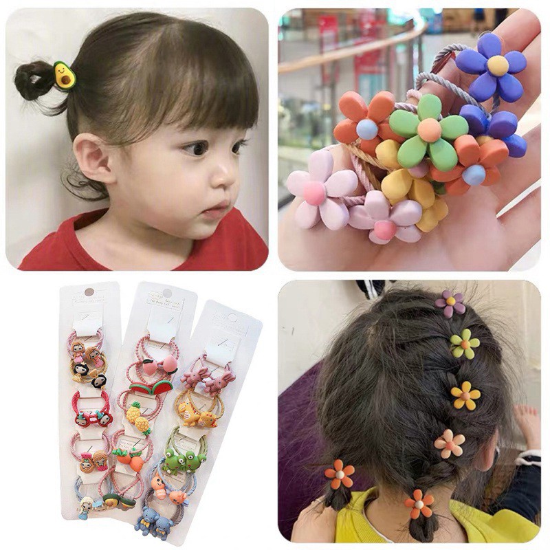 10Pcs Set Ikat  Karet Rambut  Aksen Bunga untuk Anak  