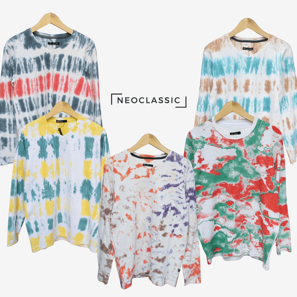 Baju Kaos Tie Tye Dye Tyde Rib Wafer Lengan Panjang Pria Wanita