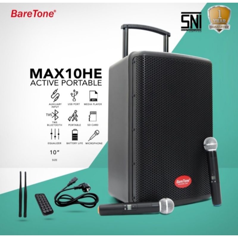 SPEAKER PORTABLE AKTIF WIRELESS MEETING BARETONE 10 INCH MAX 10HE BLUETTOOTH ORIGINAL