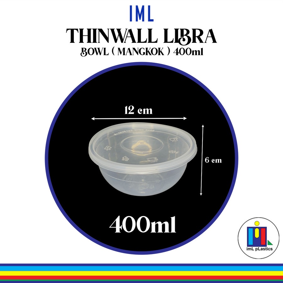 Kotak Makan Plastik THINWALL LIBRA BOWL MANGKOK 400ml-1 set 25pcs