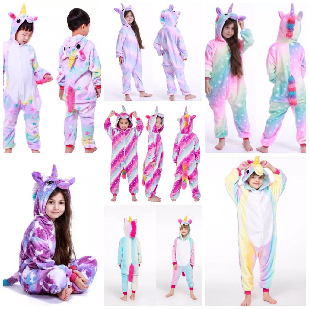 BAJU ONESIE UNICORN WHITE BLUE PIYAMA KOSTUM COSPLAY PARTY ANAK