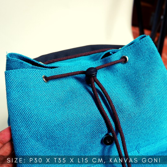 Bayar di Tempat COD Tas Ransel Serut Bahan Kanvas KANTONG Depan Ukuran Medium tas punggung wanita-3