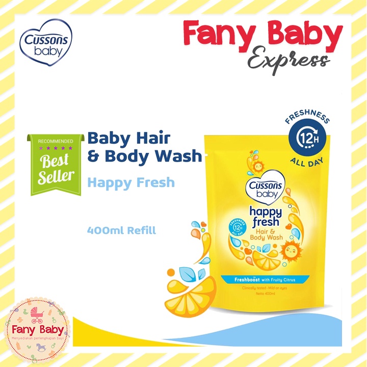 CUSSONS BABY HAIR &amp; BODY WASH HAPPY FRESH REFILL 400ML