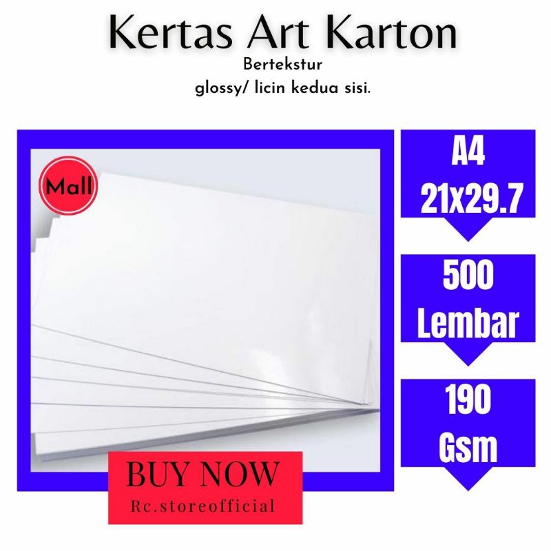 

[ 500 Lembar / 1 Rim ] kertas art karton 190gsm glossy