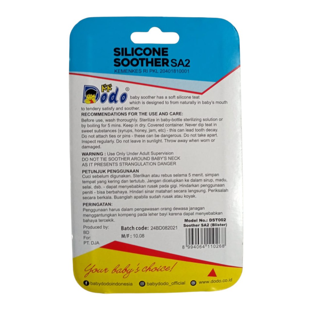 Empeng Dodo Original Silicone Soother SA2 Empeng Bayi BPA Free / Empeng Gepeng