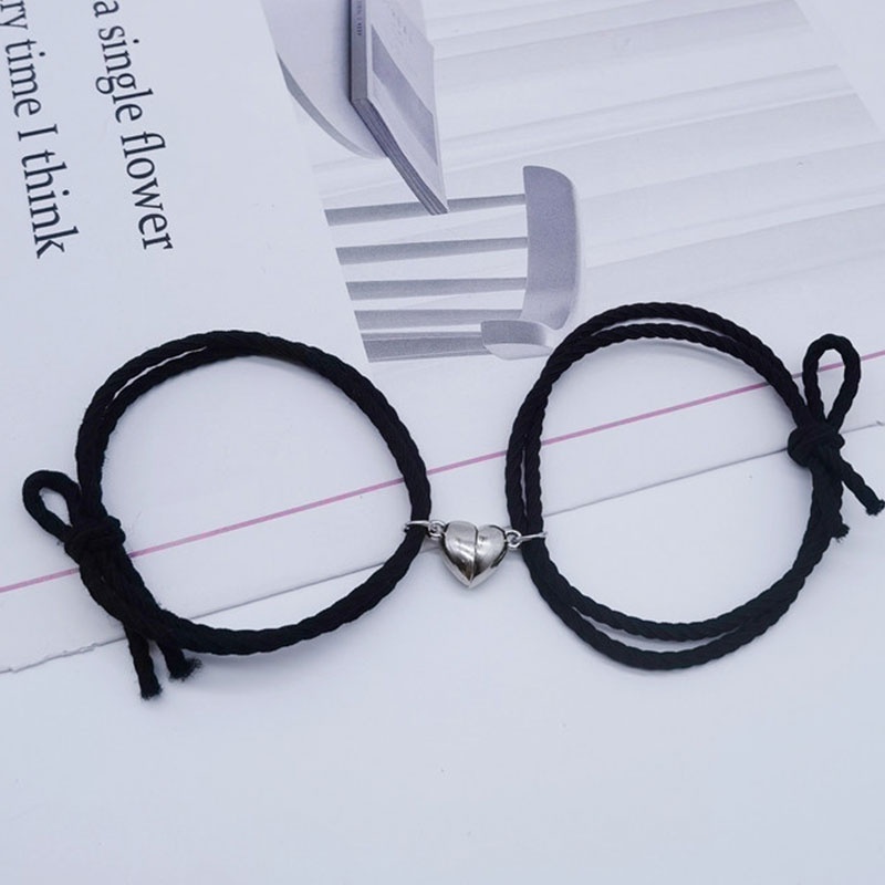 [✅COD]❤️Gelang Couple Bestie 2pcs Black Gelang Tali Kepang Creative segar kecil Adjustable Pelangi Hias Selamat Datang Untuk Membeli