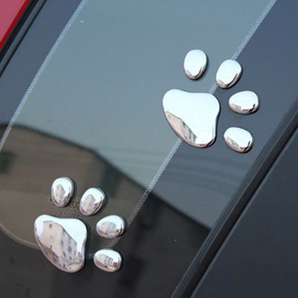 2pc 3D Jejak Kaki Mobil Silver Jendela Bumper Body Decal Stiker Beruang Kucing Anjing Kucing Paw Kaki Cetakan Aksesoris Hewan