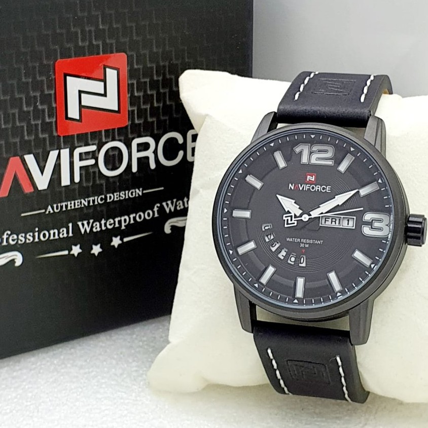 JAM-TANGAN=PRIA-ORIGINAL-NAVIFORCE-NF9143-TALI-KULIT-TANGGAL-HARI-WATERPROOF--D,4,5CM-NEW