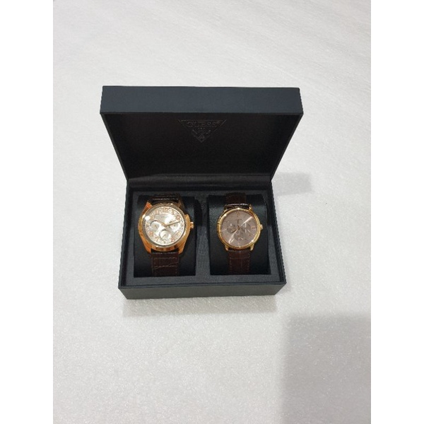 Preloved jam tangan arloji pria wanita couple Guess gold coklat original second water resistant stai