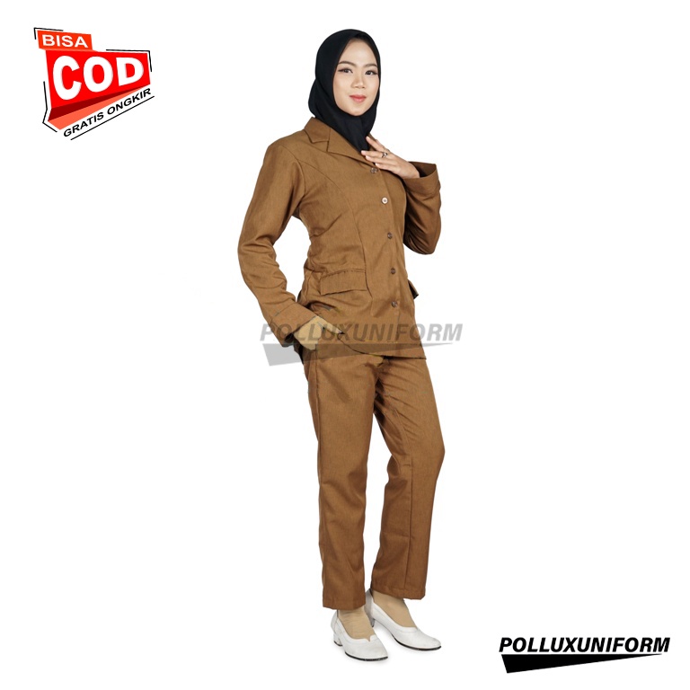 Setelan Seragam Pns Wanita Warna Khaki Stelan Rok dan Celana Model Slimfit