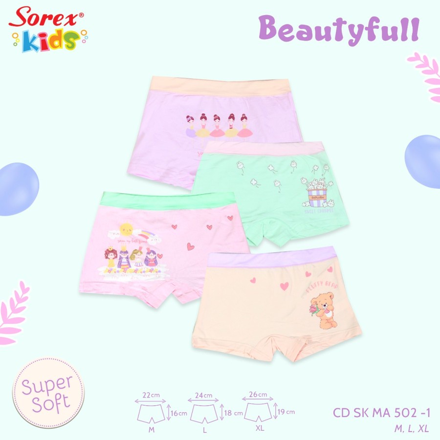 Sorex Boxer Anak Perempuan My Happiness Super Soft SK MA 502 Isi 3Pcs