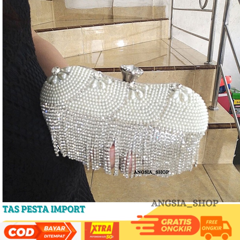 TERLARIS !!! Tas pesta kristal mutiara import mewah gagang kondangan warna gold,silver bahan satin halus tas pesta wanita import elegan mewah terbaru tas wanita clutch handbag clutch pesta mewah premium