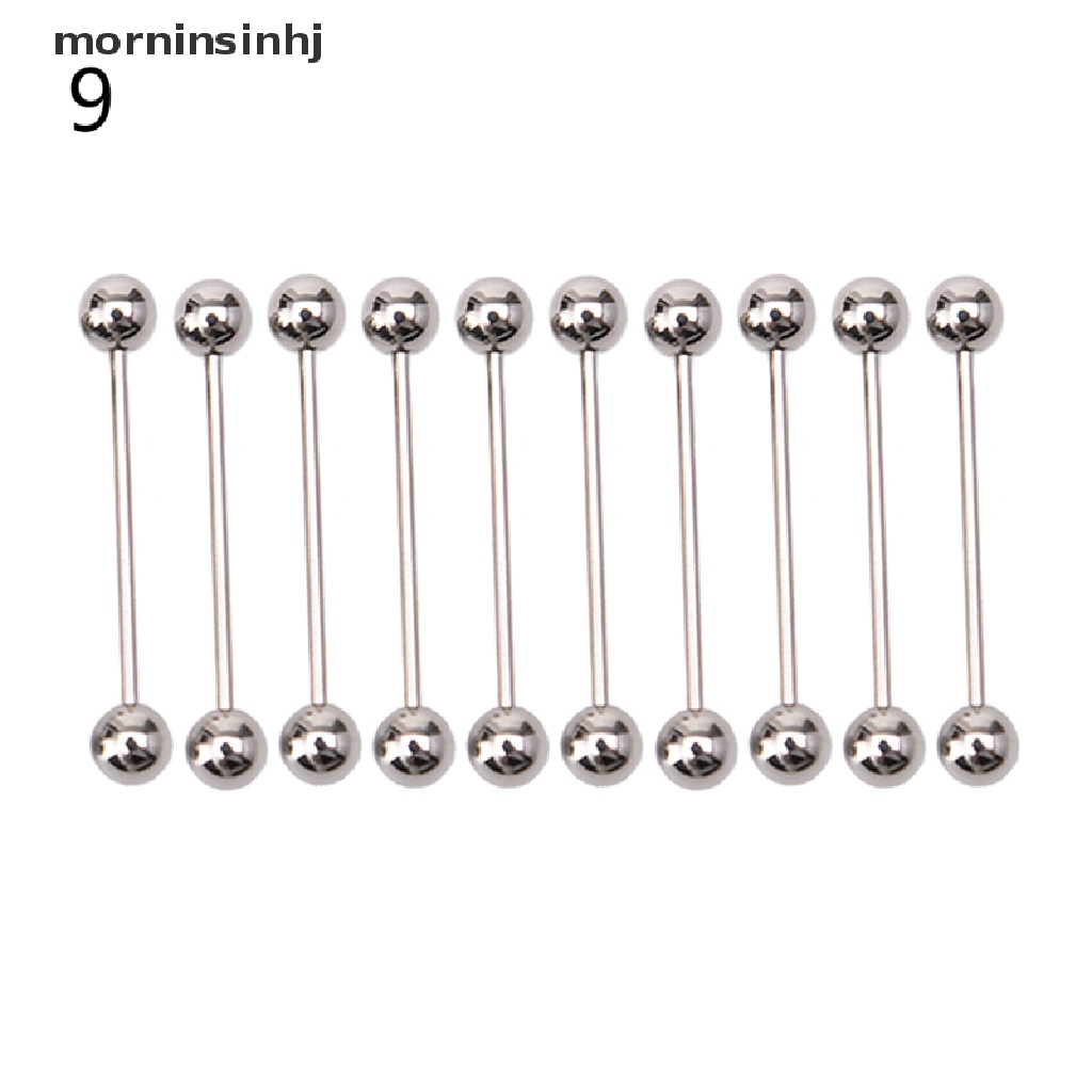 Mornin 10pcs Anting Tindik Lidahputingtubuh Bentuk Barbell Bahan Stainless Steel