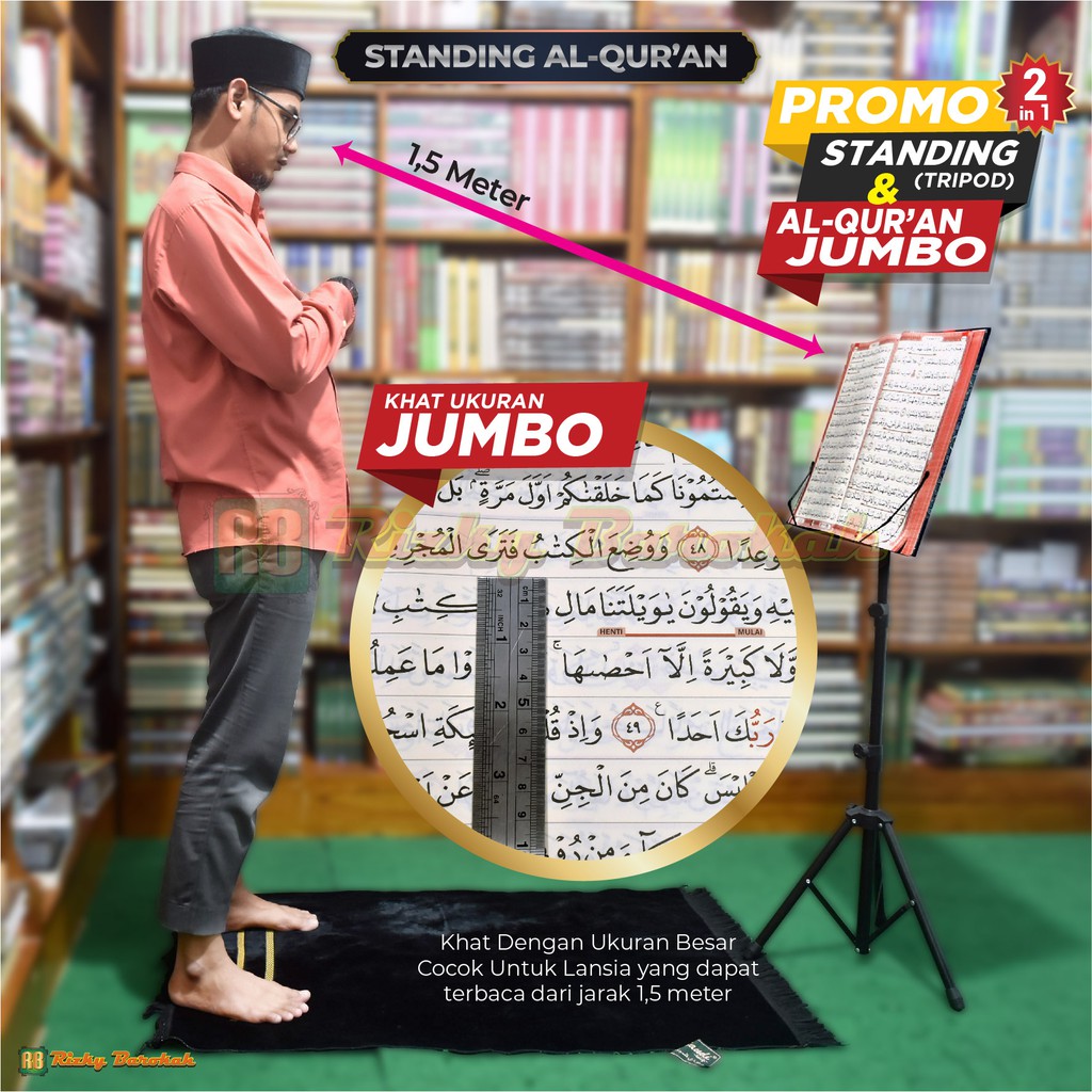 Standing alquran Jumbo Bonus Alquran -  Standing Alquran Untuk Imam dengan Tiang Penyangga