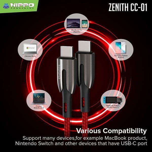 Hippo Zenith CC-01 Kabel Data TYPE C TO TYPE C 60W 5A Super Fast Charging Quick Charge Nylon Cable Tipe C