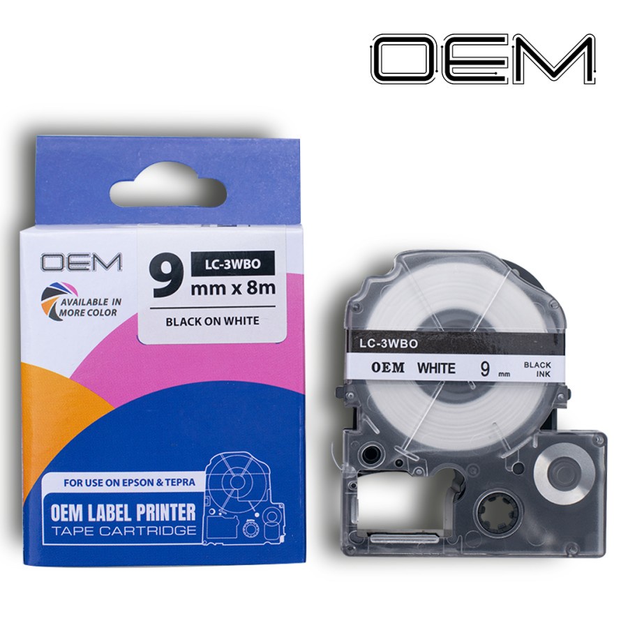 LABEL TAPE 9mm x 8m FOR USE ON EPSON LABELWORKS (OEM)