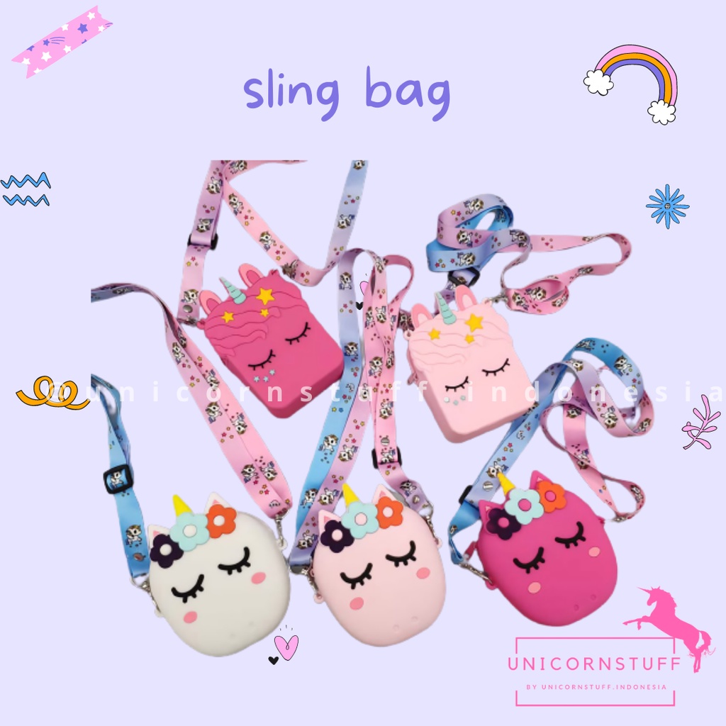 Tas Selempang Unicorn Anak Perempuan Kado Hadiah Cewek Silicon Jelly Sling Bag Pergi