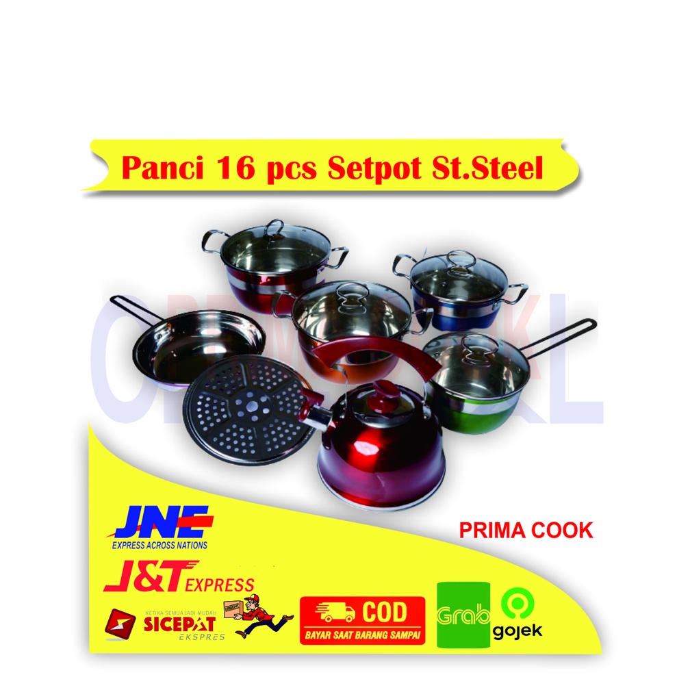 PRIMA COOK - Panci 16 Pcs Setpot Stainless Steel Cookware