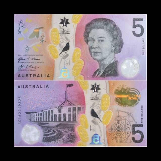 AUSTRALIA 5 DOLLAR 2016 UNC NEW DESIGN UANG POLYMER QUEEN ELIZABETH II