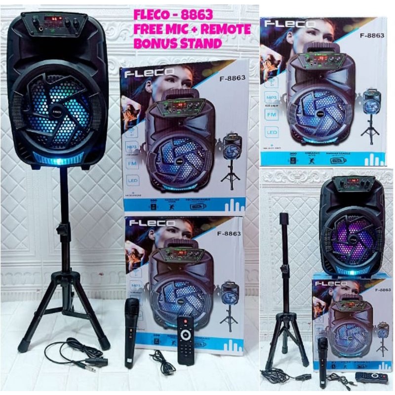 (COD) Speaker Bluetooth FLECO F-8863 8.5 Inch free stand plus mic karaoke