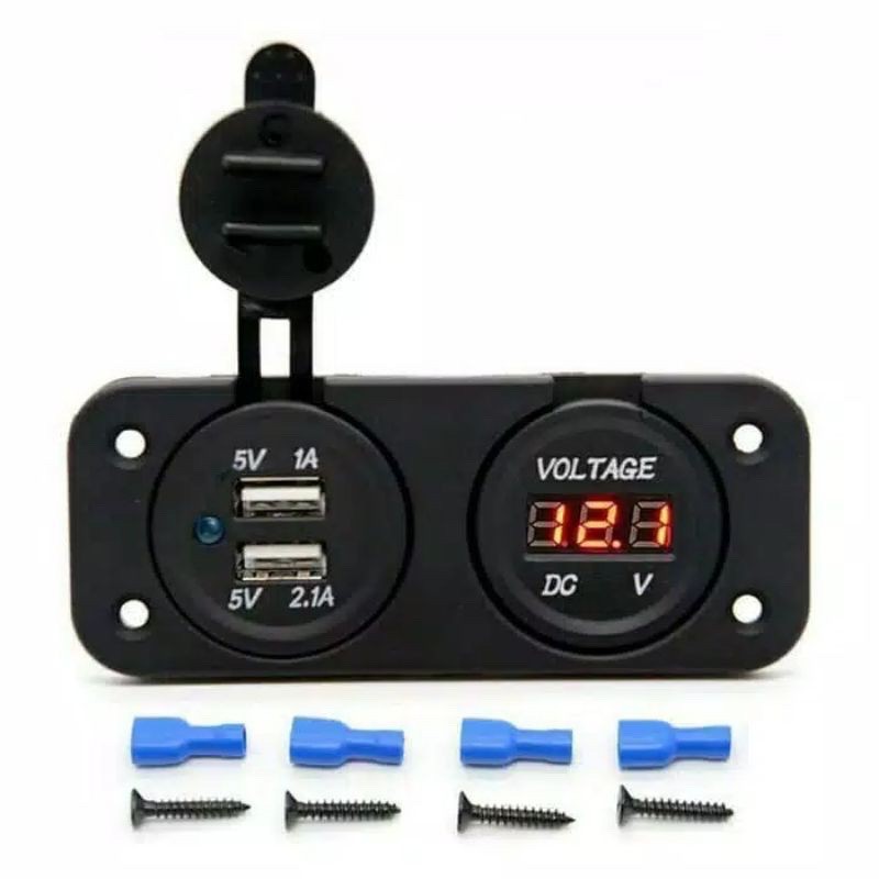 Volt Meter Voltmeter ACCU Aki + Charger HP USB Body Universal Nmax,Mio,Pcx,Aerox,Lexi,Vario,Xmax Dll