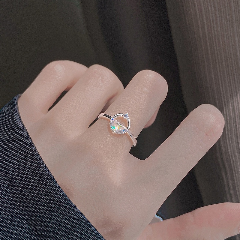 Korea Sederhana Cincin Kristal Berlian S925 Sterling Perak Perhiasan Fashion Wanita Pertunangan Pernikahan Rings