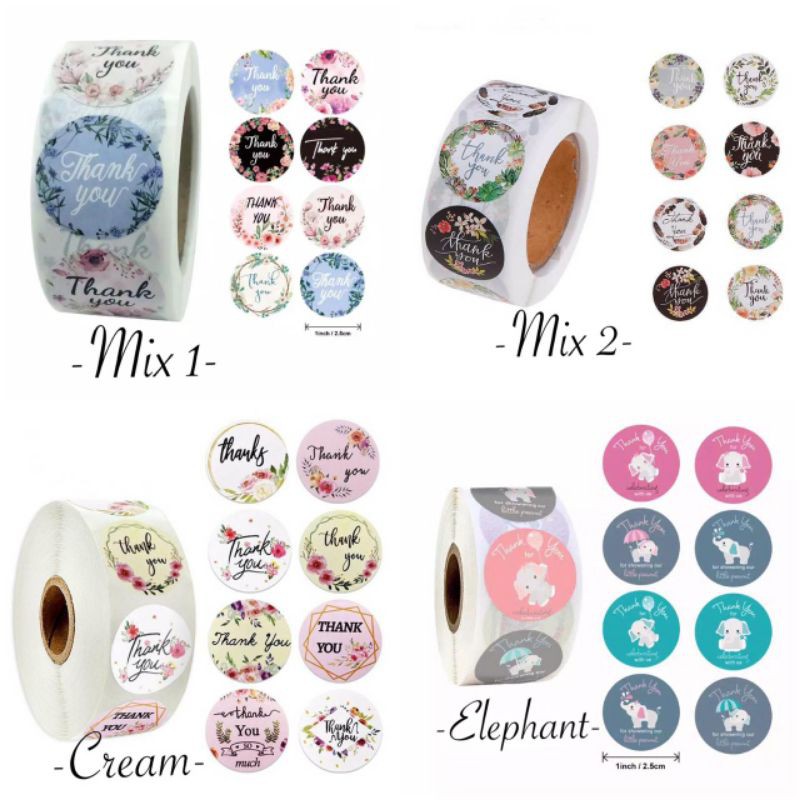 Stiker lebel motif bulat thank you / tempelan stiker tulisan thanks you isi 100 pcs-4