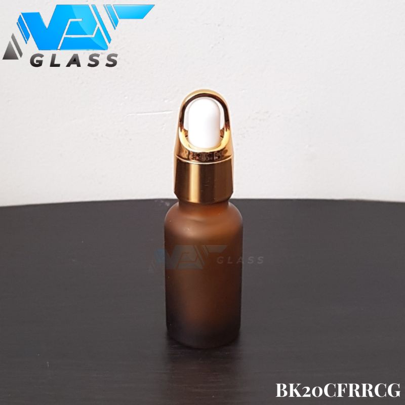 botol kaca pipet 20ml coklat amber doff frosted ring gold