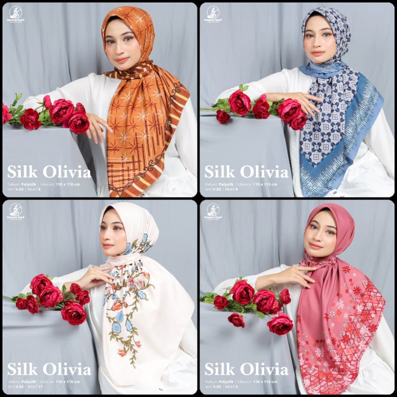 Jilbab Umama Silk Olivia Original PREMIUM Motif Modern Kerudung Segi Empat