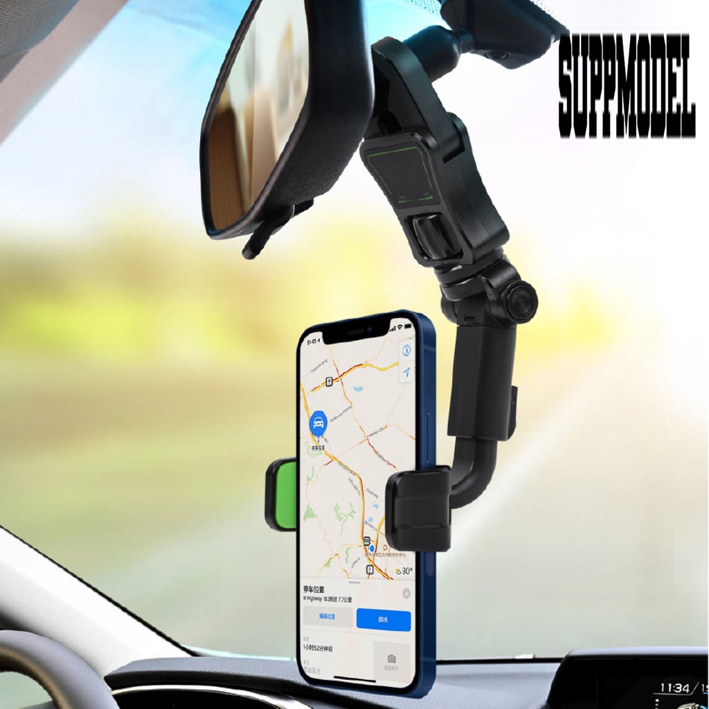 Bracket Klip Mount Kaca Spion Interior Mobil Holder Handphone Rotasi Besar Warna Hitam