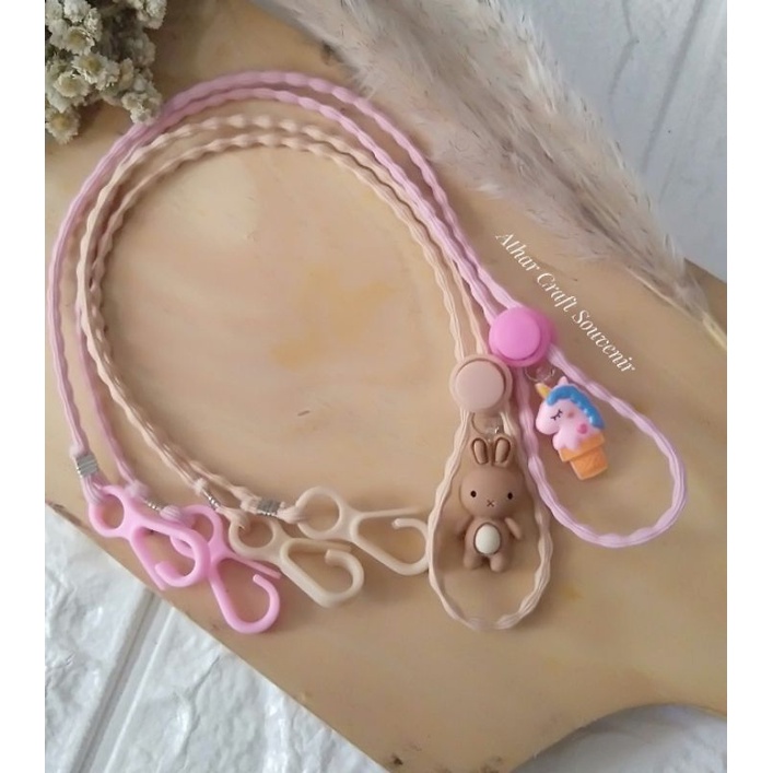 kalung masker anak tali pink / aksesoris anak Strap konektor masker 2in1 / Jakarta Asemka bisa cod a