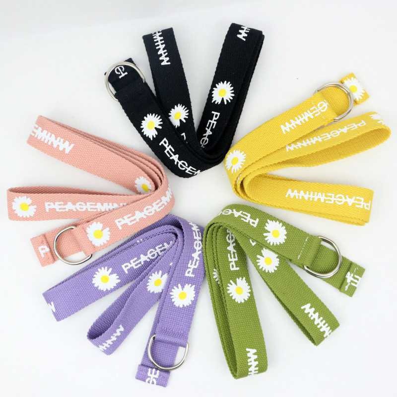 OVERFLOWS.ID Ikat Pinggang Kain Motif Daisy Sabuk Fashion Wanita Bahan Kanvas Model Korea Murah