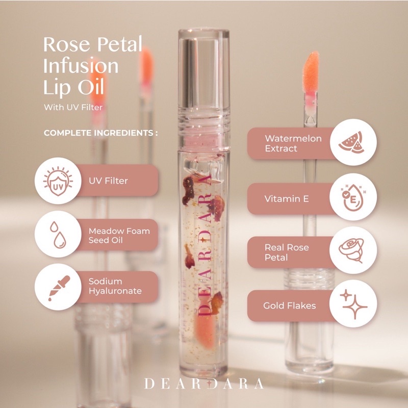 (Free Gift) DEARDARA Rose Petal Infusion Lip Oil with UV Filter