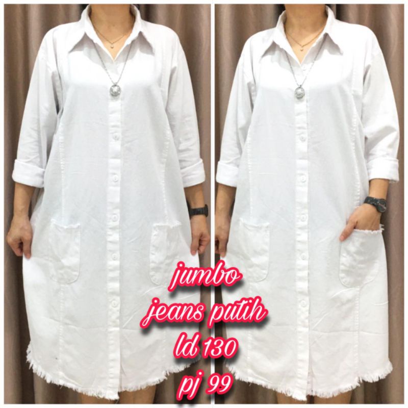 DRES JEANS PUTIH JUMBO LD 120-130