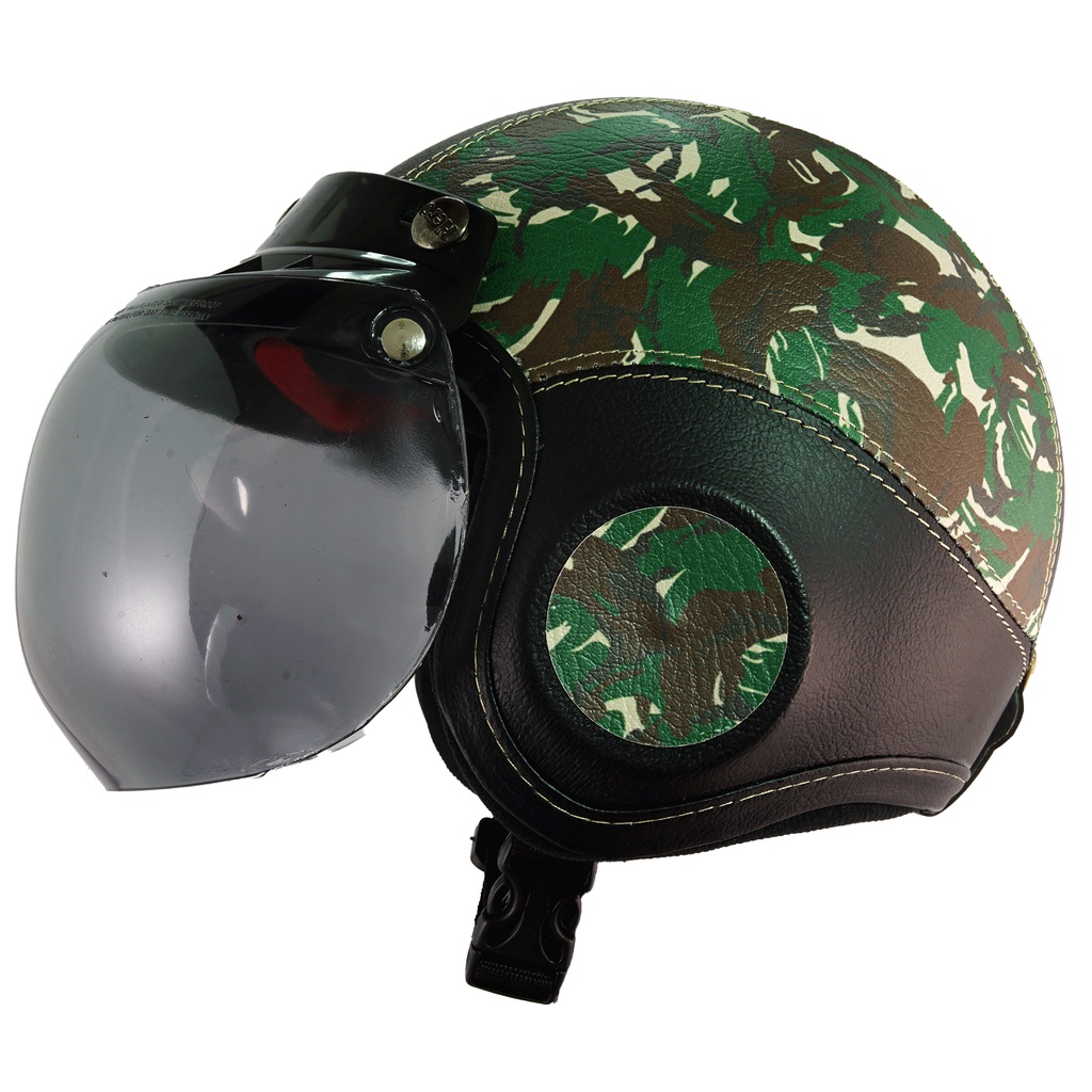 Helm Bogo Retro Anak Untuk Usia 2-6 Tahun Motif Army - Hijau Hitam