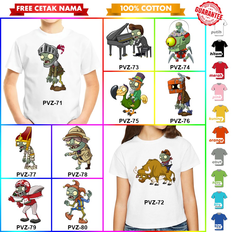 [FREE NAMA!!] Baju Kaos COUPLE  ANAK DAN DEWASA PLANTS VS ZOMBIES BANYAK MOTIF