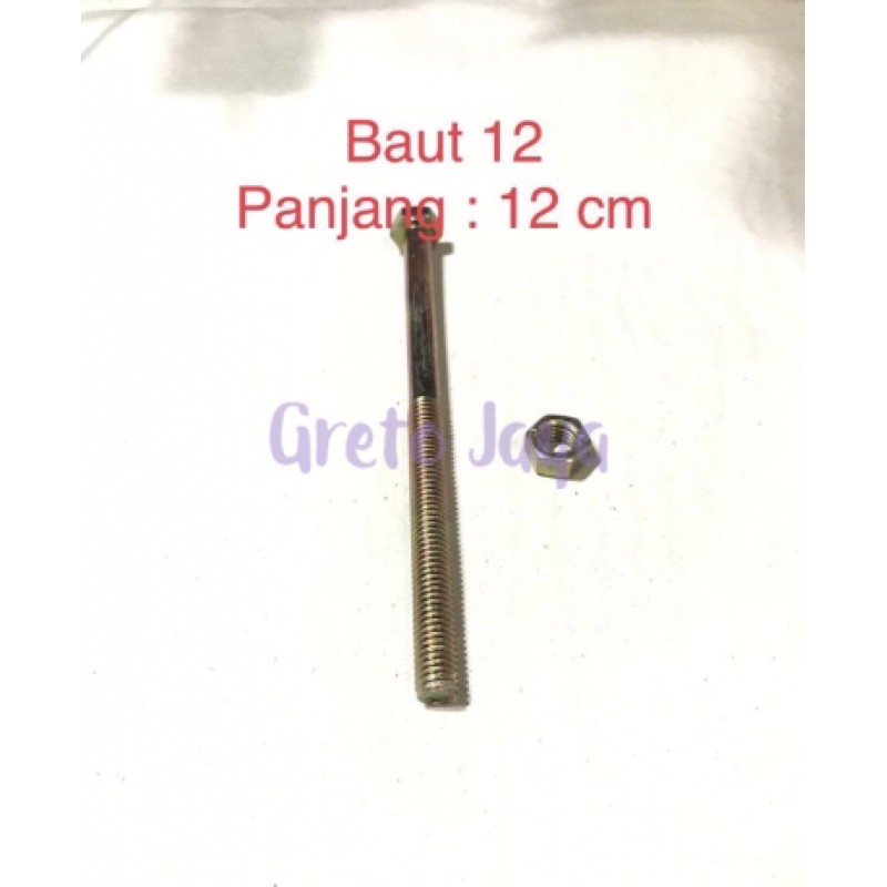 ( Baut Kuning 12 Panjang 12 cm ) Mur Plat 12cm Kaki Mesin Kursi Roda Meja Pelat Sofa Skrup Sekrup