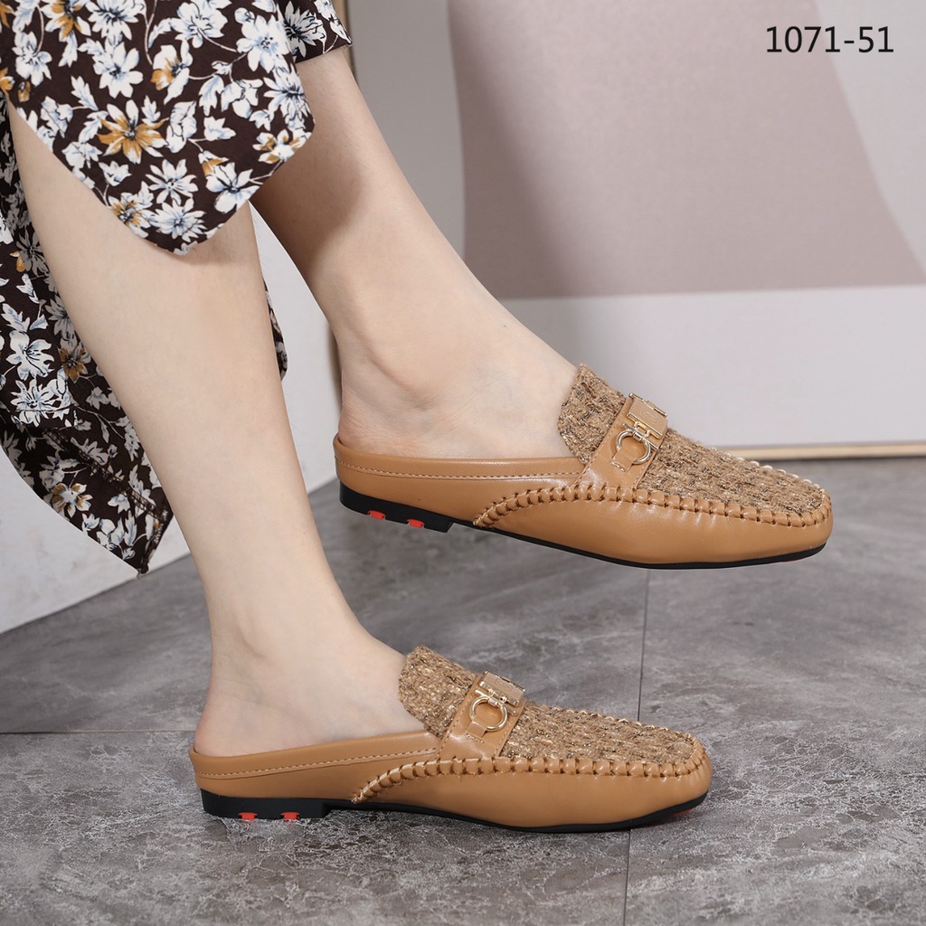 Tweed and Leather Flat Mules 1071-51