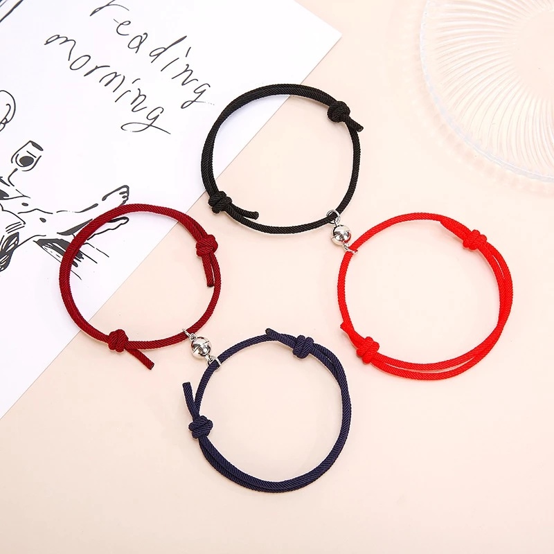 2 Pieces/set Creative Lovers Magnetic Bracelet/ Minimalist Couple Handmade Magnetic Bracelet/ Adjustable Friendship Braided Rope/ Distance Magnetic Lovers Jewelry Set Gifts