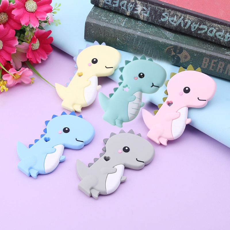 Mary Mainan Teether Bentuk Dinosaurus Bahan Silikon Untuk Bayi