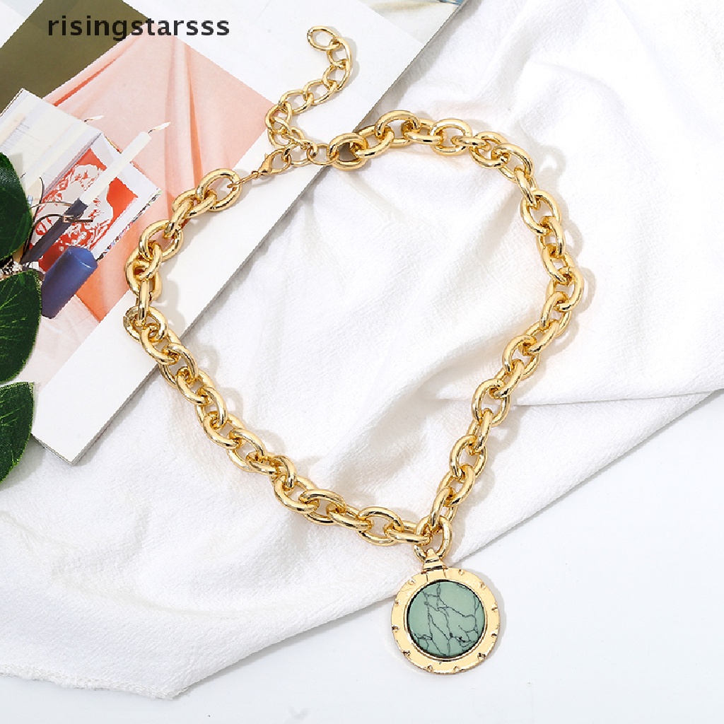 Kalung Choker Rantai Liontin Batu Hijau Gaya Vintage Untuk Wanita