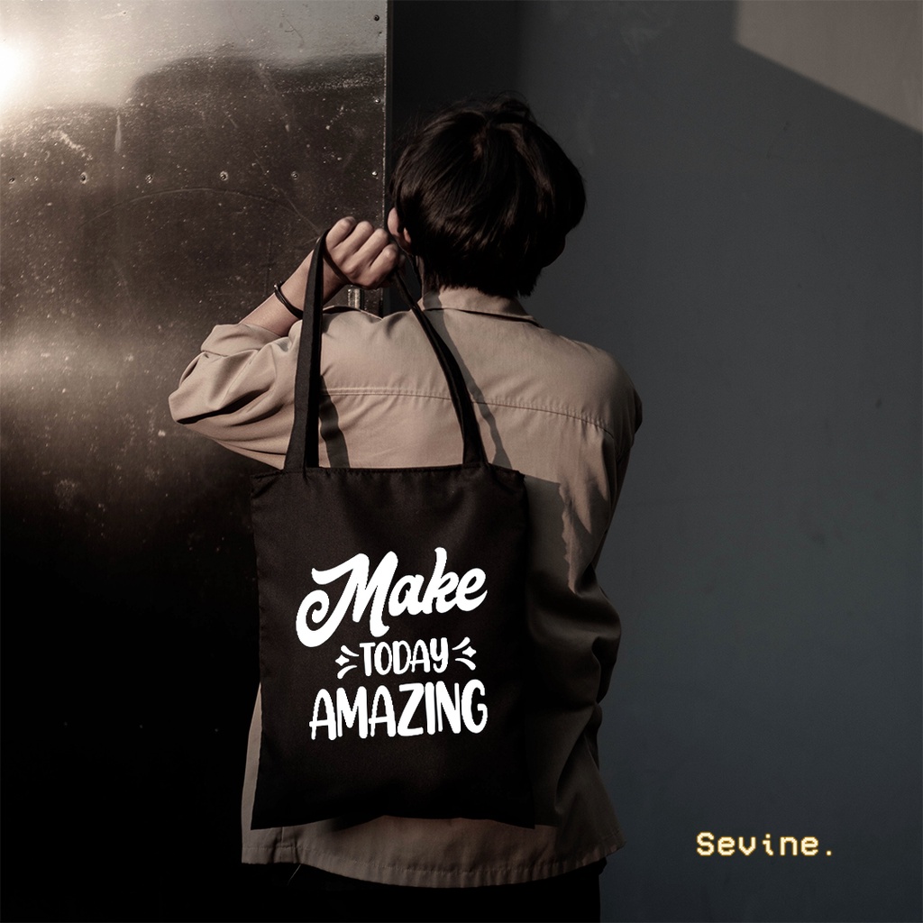 Sevine Totebag Tas Wanita Tote bag Resleting Girl Quotes Black Series Hitam - TQ8