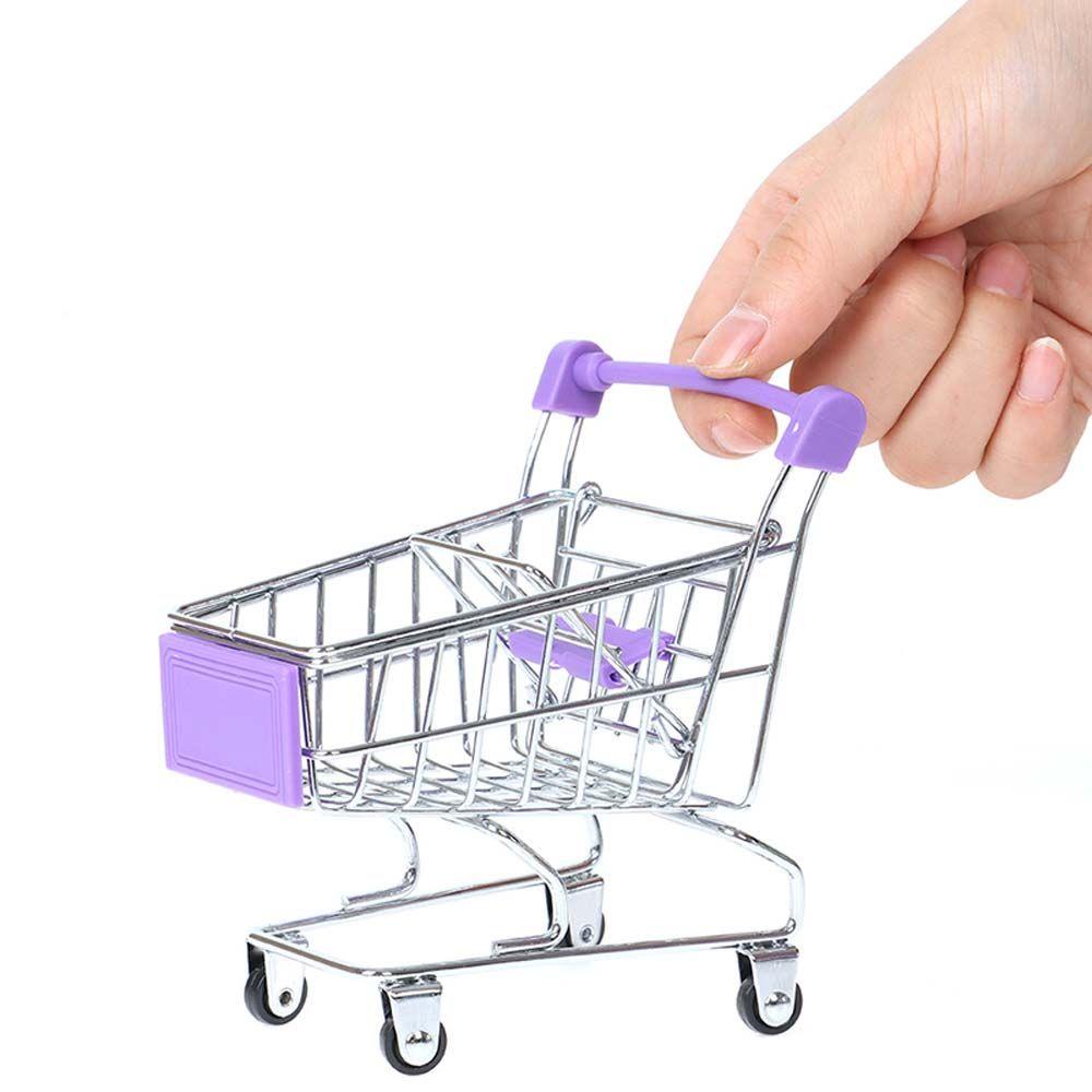 Mxbeauty Furniture Rumah Boneka Mini Anak Penyimpanan Mainan Keranjang Belanja Desktop Decor Pretend Play Toy Supermarket Handcart Trolley