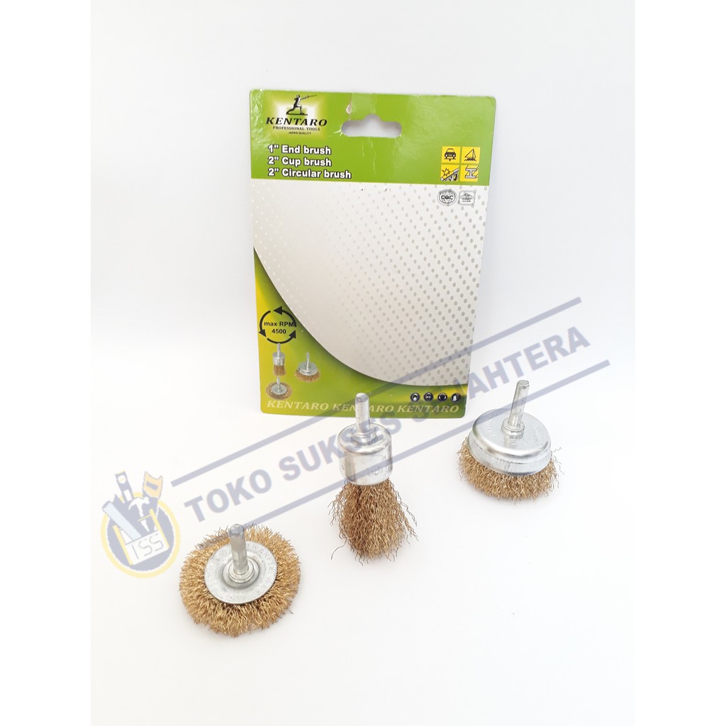 KENTARO Mata Bor Sikat Kawat Sikat Mangkok Sikat baja Set 3 Pcs / Sikat Kawat Bor Mangkok Grinder Gerinda Set 3 Pcs Mini Cup Brush Wire