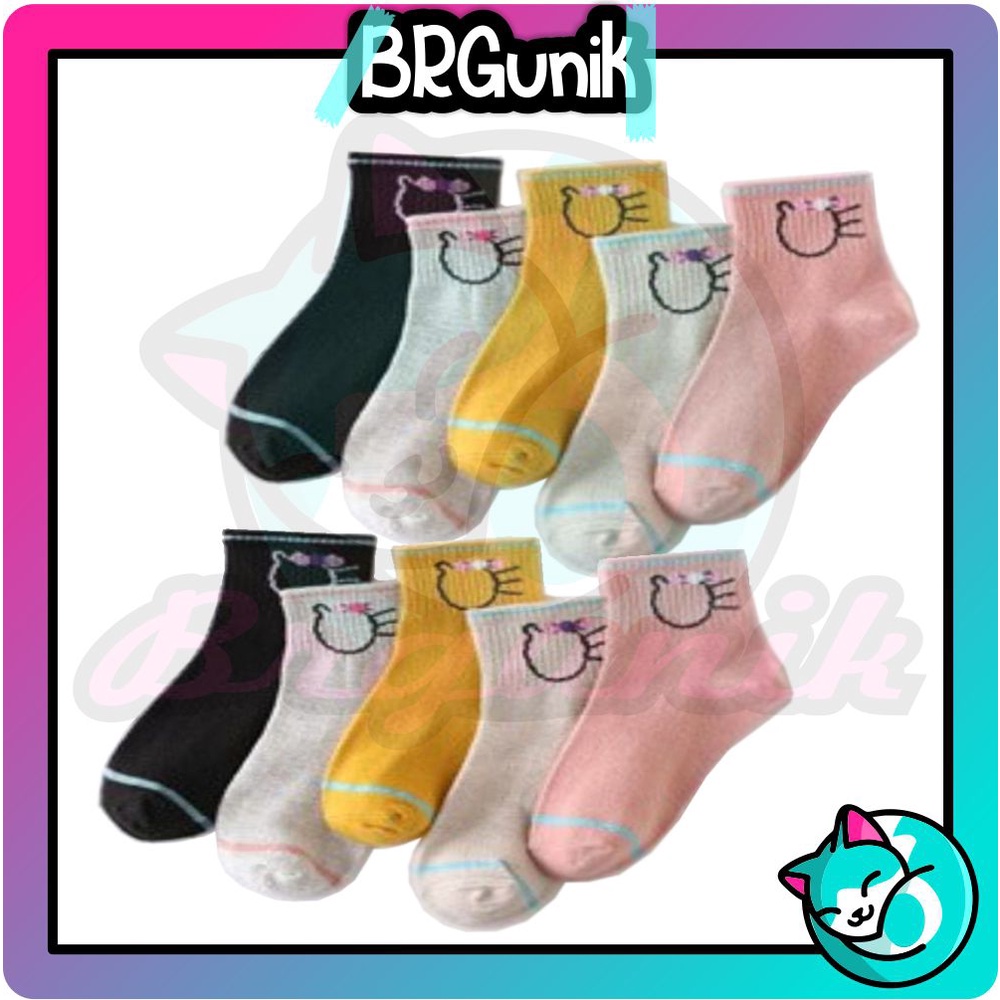 BRGUNIK Kaos Kaki Unisex Panjang Diatas Mata Kaki Motif Garis Buah Polos KK016