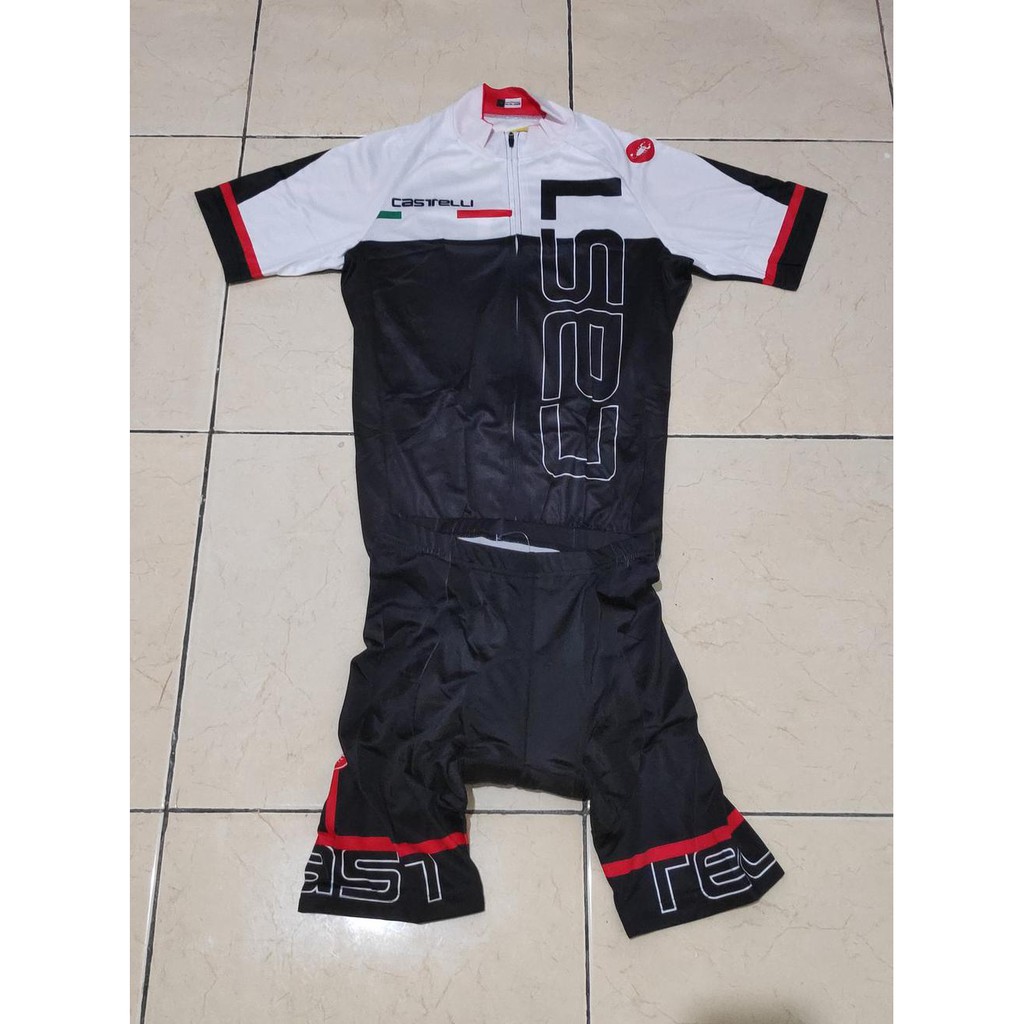 Road Bike Jersey Set Castelli White Black Celana Baju Sepeda