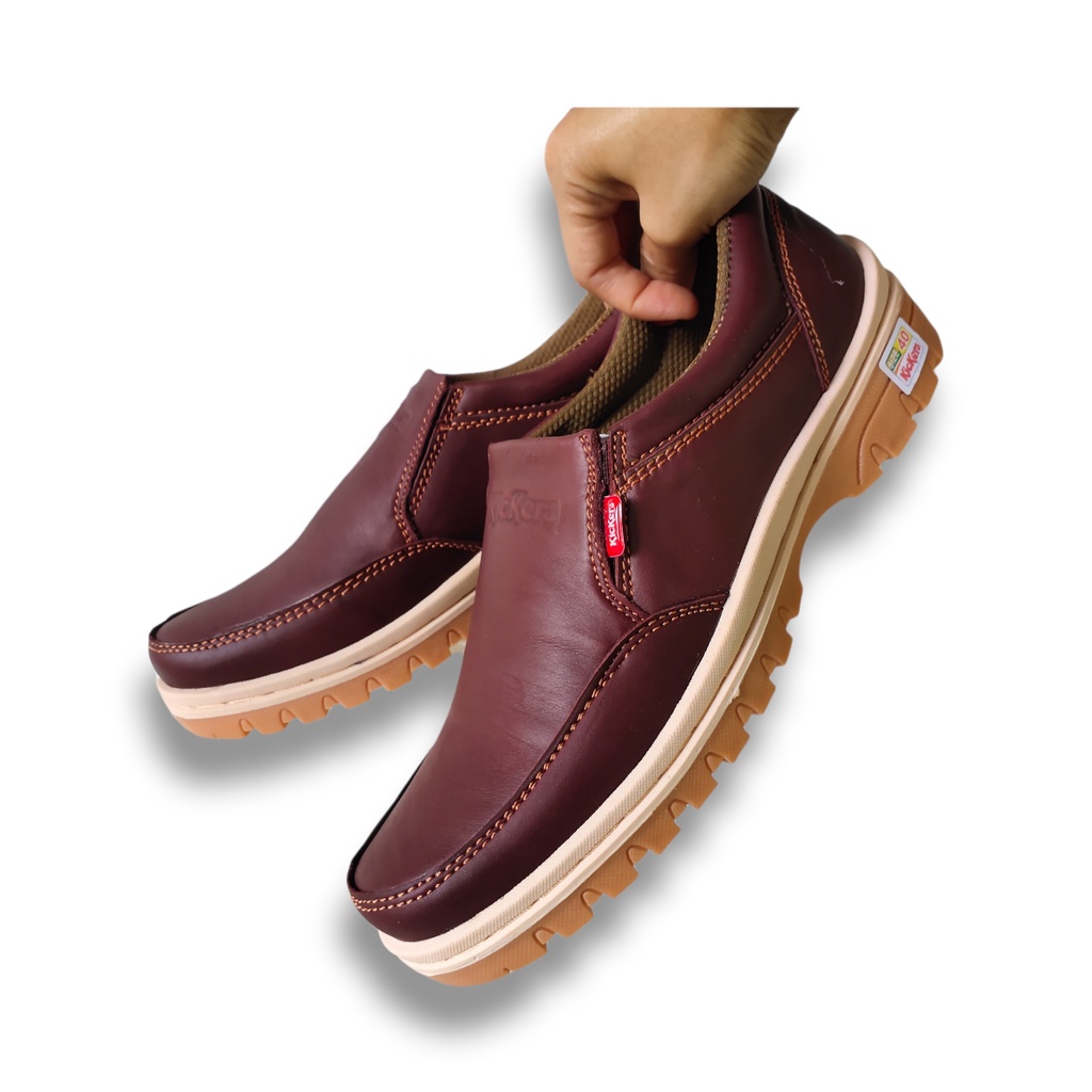 Sepatu casual pria bahan kulit sapi asli model slip on kicker